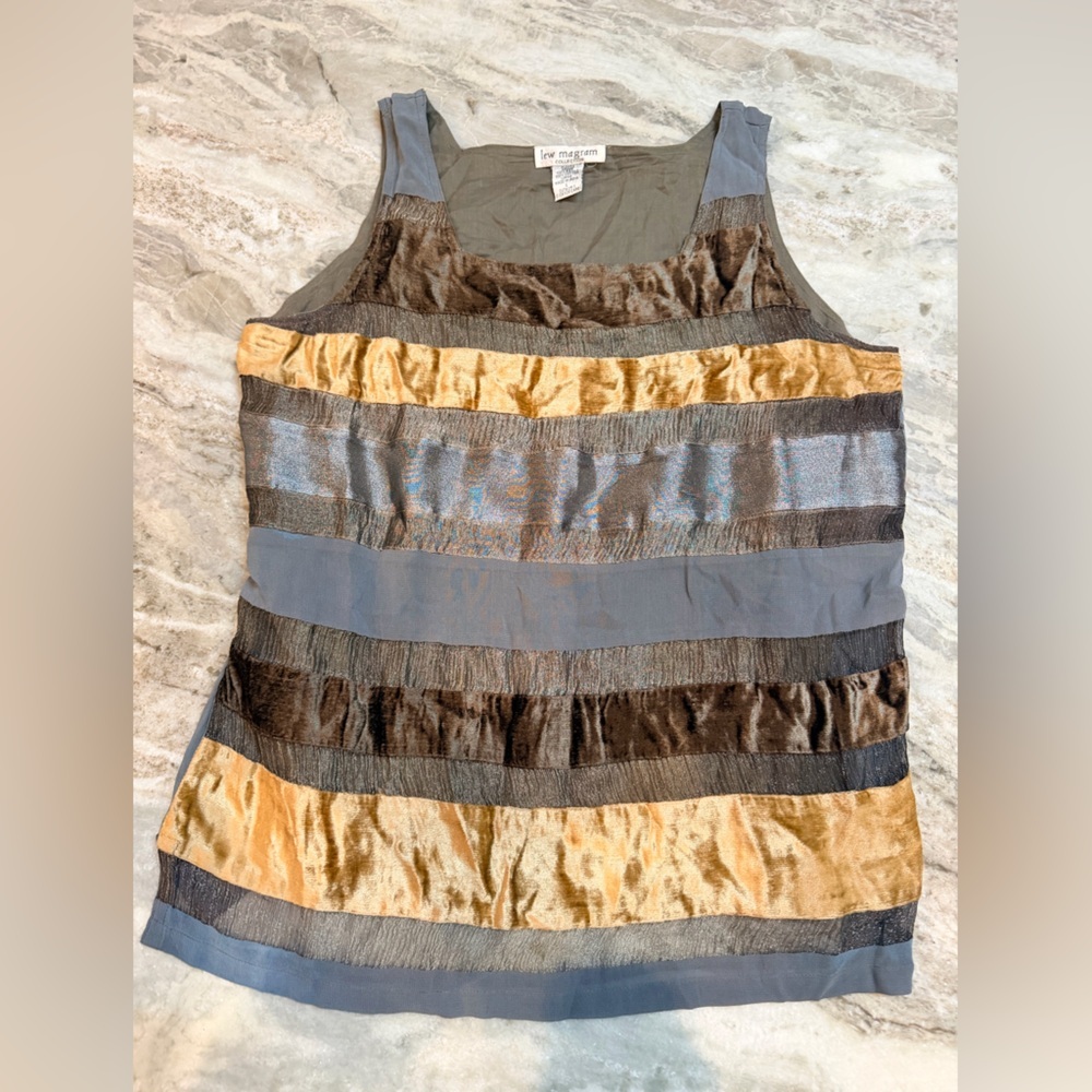 Lew Magram Collection Textured Boho Stripe Sleeveless Tunic Top Large